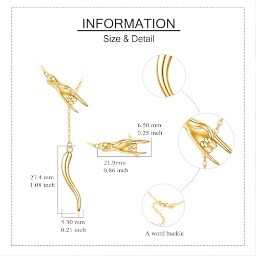 YAFEINI Italian Horn Hand Necklace Sterling Silver Cornicello and Mano Cornuto Pendant Necklace Good Luck Italian Amulet Pendant Jewelry for Women Girls Gifts4