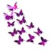 JUN-H 12 Pezzi 3D Farfalle Decorazione Specchio Adesivi Murali Farfalla Adesivi Murali Adesivi Decorazione Farfalle Puntini Per Casa, Giardino, Balcone, Decorazione Della Stanza (Viola)
