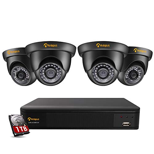 Anlapus 1080P 8CH 1080P H.265+ DVR et 1TB Disque Dur avec Caméra de Surveillance Extérieure IP66 2MP, Alerte par Email et App Gratuite pour Accès à Distance
