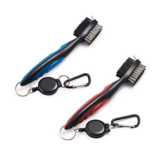 Xintan Tiger Pack of 2 Golf Club Brush Groove Cleaner with Retractable Zip-line and Aluminum Carabiner Cleaning Tools