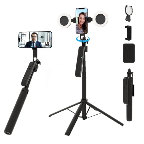Auto Face Tracking Selfie Stick Tripod with Fill Light 360 Rotation & Gesture Control 70.9 Selfie Stick Tripod for iPhone with Remote for for TikTok/Vlog/Live Stream/Video Recording