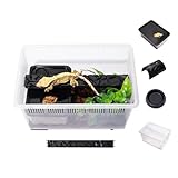 Gecko Habitat Kit - 3.5 Gallon Reptile Terrarium with Ventilated Lid, Gecko Tank with Humidity Hide, Reptiles Ledge, Feeding Dish - Stackable Lizard Terrarium for Geckos, Amphibians, Small Animals
