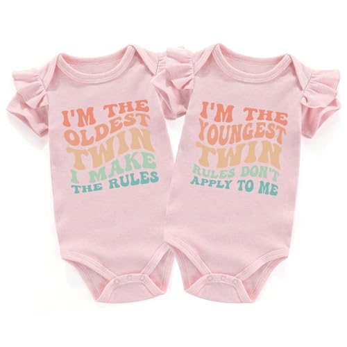 Acwssit Im the oldest twin youngest twins baby items must haves newborn twin outfits boy and girl pink 0-3 months