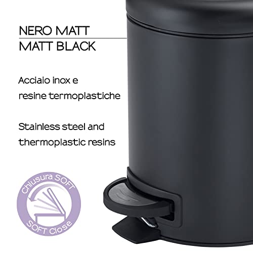 Gedy Potty Waste Bin, Stainless Steel, Matte Black, 3 Litres, dull black, 3 Litros - Image 3