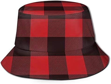 Black and Red Buffalo Check Plaid Unisex Bucket Hat Fashion Print Summer Fisherman Cap Outdoor Beach Sun Hat for Men Women