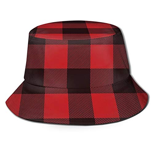 Black And Red Buffalo Check Plaid Unisex Bucket Hat Fashion Print Summer Fisherman Cap Outdoor Beach Sun Hat For Men Women #TOP3