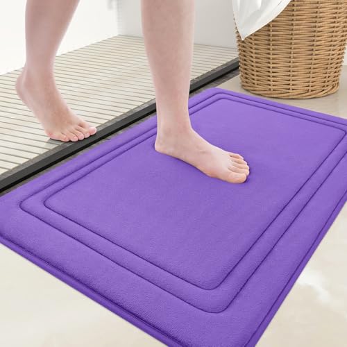 Grandaily Memory Foam Bath Mat Rug 30x20, Ultra Soft, Non-Slip and Absorbent Bathroom Rugs, Machine Wash Dry, Comfortable Bath Carpet for Bathroom Floor, Tub and Shower, Purple