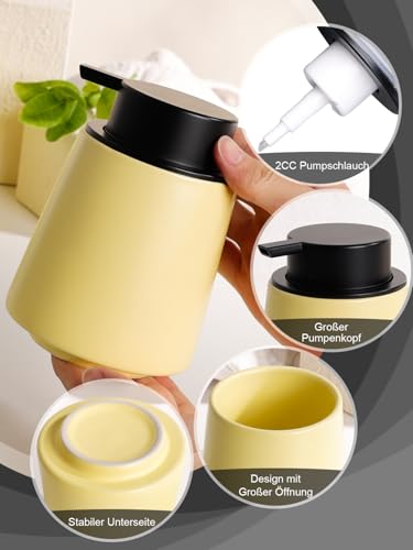 Autumnlife Seifenspender Keramik Schaumseifenspender, Gelb Spülmittelspender Küche mit Großer Pumpenkopf, Nachfüllbarer Schaumspender Matt Soap Dispenser für Küche, Bad - 400 ml 5