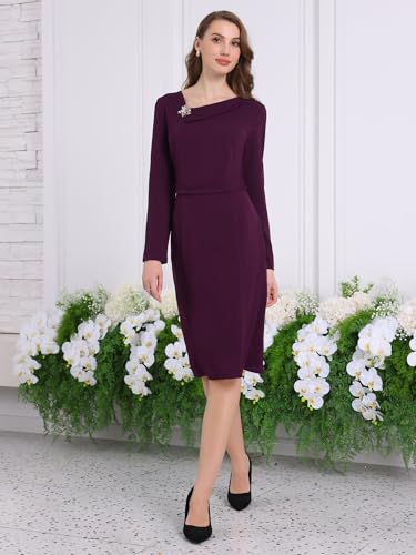 Women's Elegant Sheath Dress Asymmetrical Neckline Wear to Work Pencil Dresses2