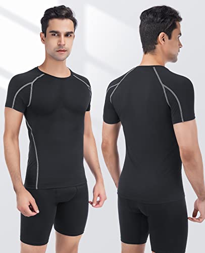 Niksa 2 Piezas Camisetas de Fitness Compresión Ropa Deportiva Manga Corta Hombre para Correr, Ejercicio,Gimnasio Negro Gris+ Negro Rojo 1053(M) - imagen 3