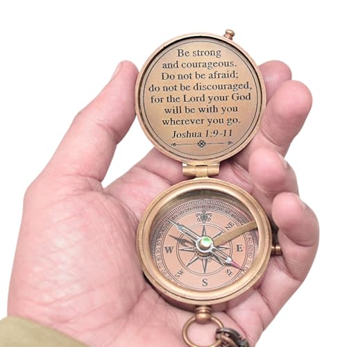 Brújula de latón antigua personalizada grabada con estuche de cuero para regalo de niños, bautizo, cumpleaños y decoración de Pascua miniatura 5