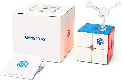 GAN 249 v2 Speed Cube 2x2, Mini Zauberwürfel Original Stickerless 48mm - IPG v4 Kern & GES v3 & Elastische Anpassung, Erwachsene und Kinder-Nicht Magnetisch