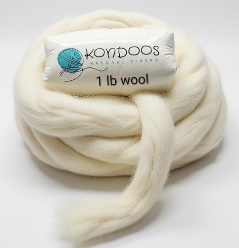 1 lb Merino Wool Roving Bulk 25 Micron, for Needle & Wet Felting, Hand Spinning Soft Chunky Jumbo|100% Natural Undyed (Off-White) Wool Yarn, Core, Combed Stuffing Clean carded