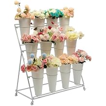 Flower Display Stand with Buckets, 3-Layer Rolling Flower Plant Cart Stand, Moving Florist Bouquet Shelf with 4 Universal Wheels, Metal Flower Stand, Flower Cart Shelf, Movable Flower Bar