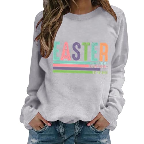 Moletom feminino PKDong Happy Easter com estampa de letras Easrter, sem capuz, estampa de letras eng