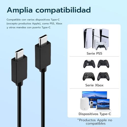 Tolesum Cable de carga para controlador PS5, cable de carga USB-C a USB C, cable de alimentación tipo C para controlador de PlayStation 5 Dual Sense, Xbox - 3m - imagen 2