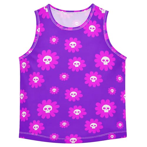 J JOYSAY Skull Flower Blossom Violet Boys Tank Top Sleeveless Muscle Shirts Quick Dry Kids T-Shirts 3-15T
