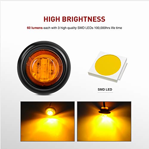Image of Nilight 3 /4 inch Round LED Clearance Marker Lights, Amber, 10-Pack | 12V bullet-style LED marker lights for front, rear and side applications on trailers, trucks, RVs, vans and buses