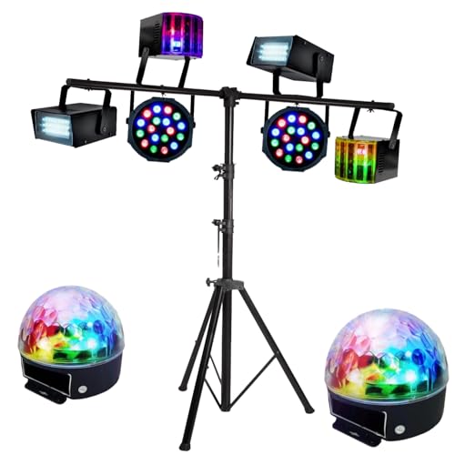 IBI - Ensemble de 8 jeux de lumière compacts et puissants + 1 portique acier robuste - idéal soirée dansante PA DJ SONO MIX LED