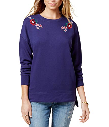 Carbon Copy Womens Embroidered Casual Pullover Sweater Blue M