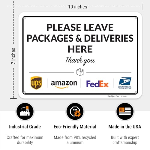 Image of Package Delivery Sign, 10x7 Inches, Rust Free Aluminum, Fade Resistant, Made in USA