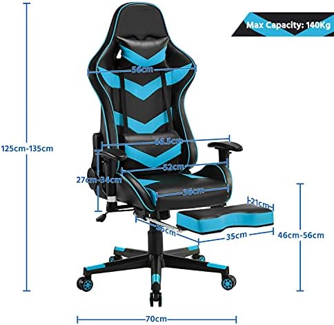 Yaheetech Video Game Chair High Back Computer Gaming Chair Lumbar Support Adjustable Reclining Racing Chair Ergonomic Gaming Chair with Footrest and Armrests (Neon Blue)