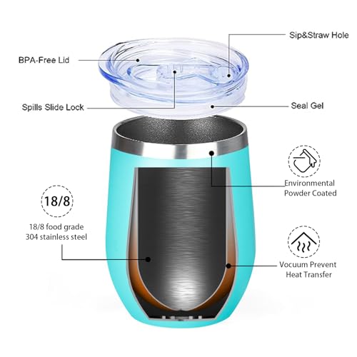 Image of MEZMUT 12oz Insulated Wine Tumbler with Lid Double Wall Vacuum Stainless Steel Wine Glass Coffee Mug Insulated Tumbler Cup for Champaign, Cocktail, Beer (Multi,4 Pack)