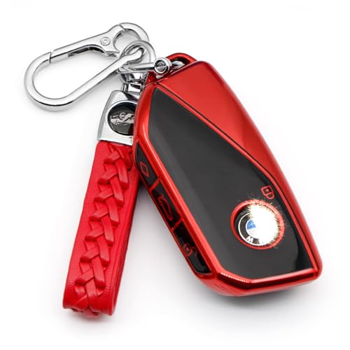 Image of Creativity For BMW X5 Key cover and Key chain accessories (Red set) | Advanced soft TPU key Case Suitable for BMW 2023-2026 New 5 7 Series iX XM IX3 i7 X1 X5 X6 X7 key