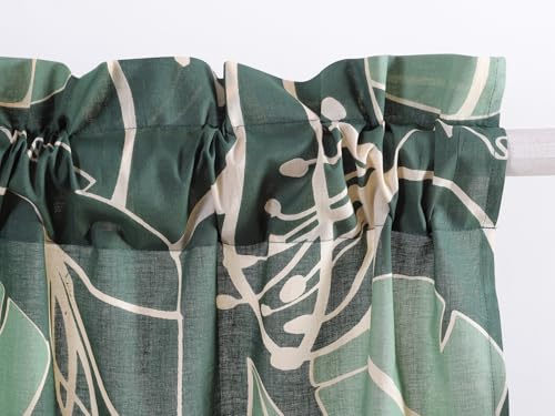 Image of Ravaiyaa - Attitude is everything Hand Printed Half Window Kitchen Curtain 100% Cotton Short Drapery Valance Curtain 40 inch X 18 inch Inch (Green Abstract)