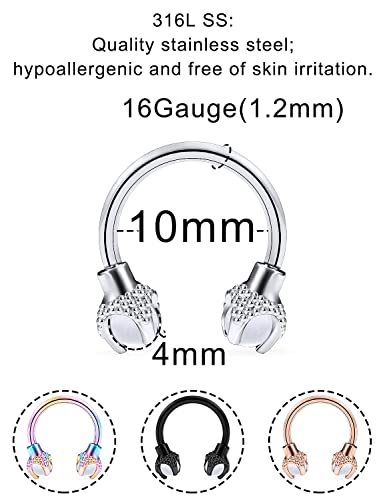Ftovosyo 4Pcs Dragon Claws Circular Horseshoe Barbell Surgical Steel Nose Septum Rings Hoop Daith Earring Helix Vertical Lip Piercing Jewelry for Women Men3
