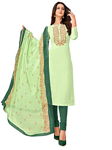 Image of AKHILAM Women's Chanderi Cotton Embroidered Unstitched Salwar Suit Material(Red 32DMK80 Parent)