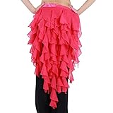 Wuchieal Women's Belly Dance Hip Scarf Belt Skirt Latin Dance Belt Performance Tassel Wave Skirt (Dark Pink)