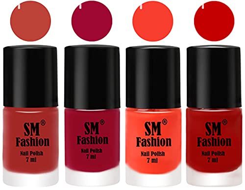 Image of Nail Polish Combo Set (Pack of 4) Quick Dry Gel Finish Nail Paint | Dark Nude,Pure Wine,Light Orange,Orange | 7 ml Each