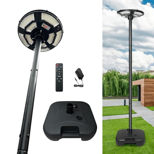 Locontifni Solar Outdoor Street Light with Pole and Remote, Waterproof Motion Sensor 750-LED Removable Post Light with DC Port for Yard, Patio, Camping, Dusk to Dawn for Outdoor Lighting(Plug Inclues)