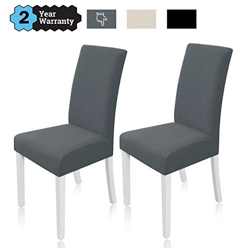 TOPOWN Housse de Chaise Extensible Jacquard Housse de Salle à Manger 2 pcs Gris pour Un Ajustement Universel Facile à Nettoyer et Durable