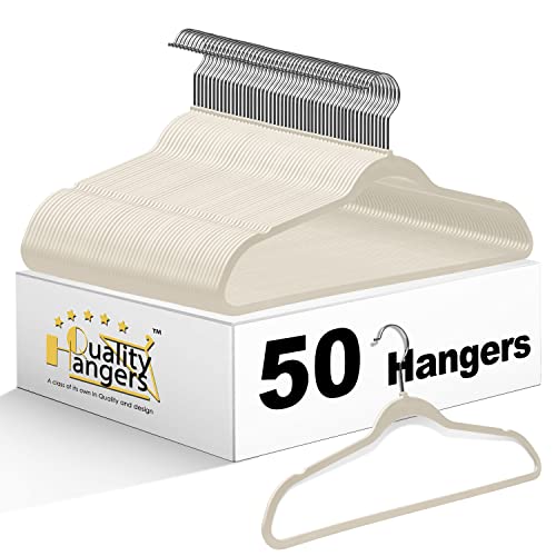 Quality Hangers Multi Pack Slim Plastic Hangers for Clothes - Sturdy Non-Velvet Pink Hangers with 360° Swivel Chrome Hook & Notches - Versatile for Coats Shirts Dresses (50, Ivory, 17.7" inch)