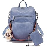 Qiyuer Women's Fashion PU Leather Backpack Purse for Women Designer Ladies Travel Convertible Shoulder Bag Blue