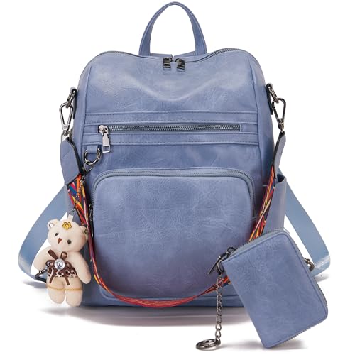 Qiyuer Women's Fashion PU Leather Backpack Purse for Women Designer Ladies Travel Convertible Shoulder Bag Blue