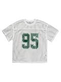 BEAUDRM Men's Number Print Jersey Shirt Crew Neck Short Sleeve Mesh Tee Tops Casual Football Jersey Shirts White and Green Large