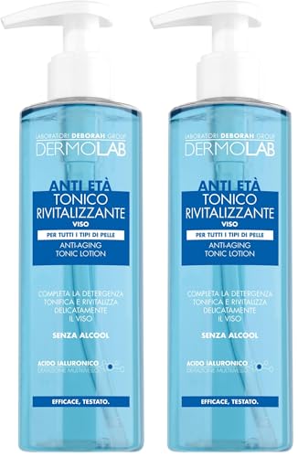 Dermolab - Tónico facial antiedad revitalizante para todos los tipos de piel, con piscina de ácido hialurónico, efecto antiedad y tonificante, limpia y suaviza las arrugas, dermatológicamente probado,