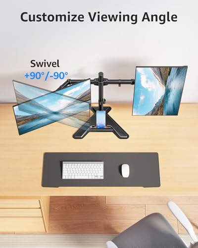 Image of MOUNTUP Dual Monitor Stand - Freestanding & Height Adjustable Monitor Desk Mount, Steady VESA Mount Holds Max 17.6 lbs, Computer Monitor Stand for 2 Screens up to 27 inches, for Home Office