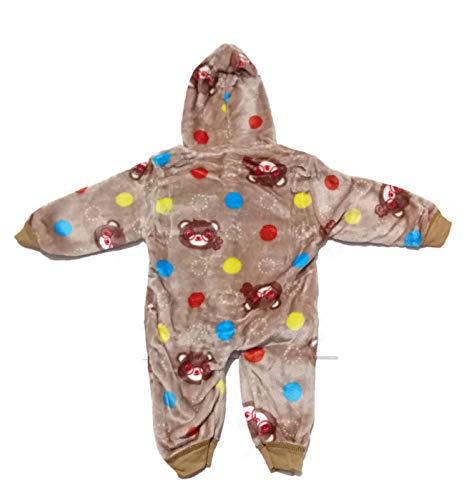 Manasvini Baby Boy's and Baby Girl's Velvet Hooded Romper (Wheat, 0-6 Months) 2