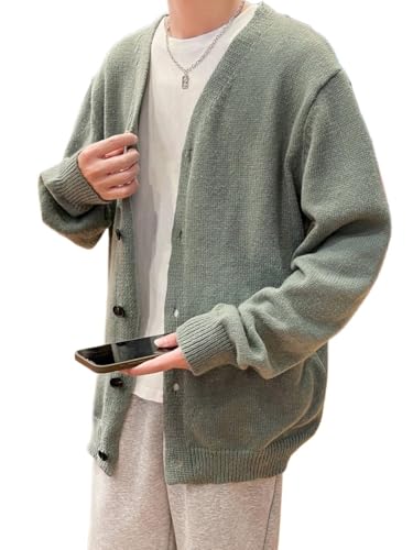 Men's Slim Fit Sweater Solid Button Front Cardigan Drop Shoulder Oversize Plain3