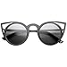 zeroUV - Womens Fashion Round Metal Cut-Out Flash Mirror Lens Cat Eye Sunglasses (Black / Smoke)