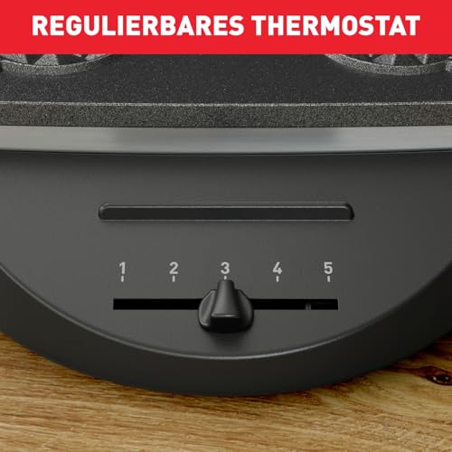 Foto von Tefal Doppel-Herzwaffeleisen WM311D, Stufenloser Temperaturregler für Bräunung nach Wunsch, Antihaftbeschichtete Platten, Teigauffang-Vorrichtung, 1200W, 37 x 11.4 x 28.5 cm