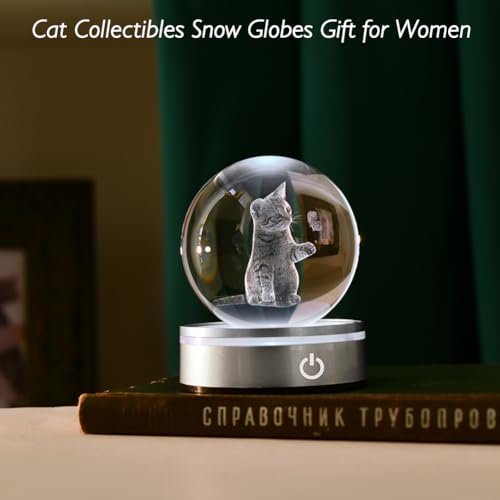 Image of IFOLAINA 3D Cat Crystal Ball Cat Lover Gifts for Women 3D Cat Figurines Home Decor Cat Collectibles Snow Globes Gift for Girl Cat Lamp for Bedroom Unique Cat Gifts for Her
