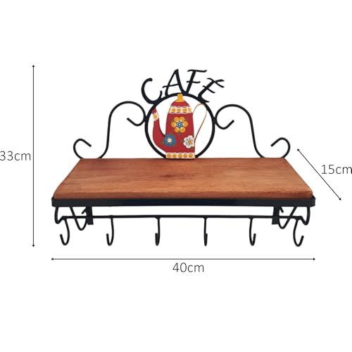 Kit 02 Prateleiras para Cantinho do Café com seis Ganchinhos em ferro