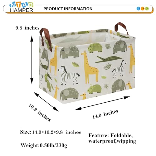 Image of NTAOHAMPER Rectangular Green Storage Basket,Collapsible Gift Basket with Handles,Kids Toys /Books Box,Room Decor(Green Animal)