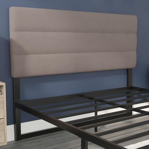 BizChair Paxton Upholstered Headboard - Channel Stitched Taupe Fabric Upholstery - Queen - Adjustable Height from 44.5\" to 57.25\" from Floor - Thumbnail 5