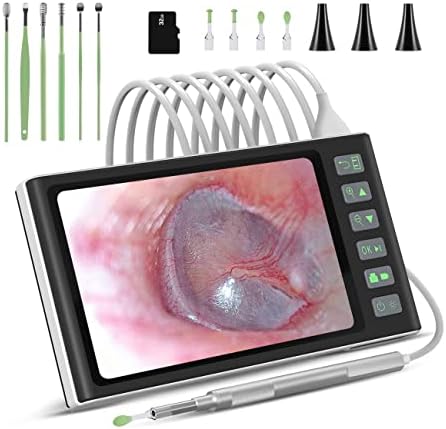 Digital Otoscope with 7 Inch IPS Screen, Hiacinto Ear Wax Removal Tool Camera, 3.9mm HD Ear Scope Otoscope with Light, Ear Camera and Wax Remover, Supports Photo Snap and Video Recording, 32GB Card